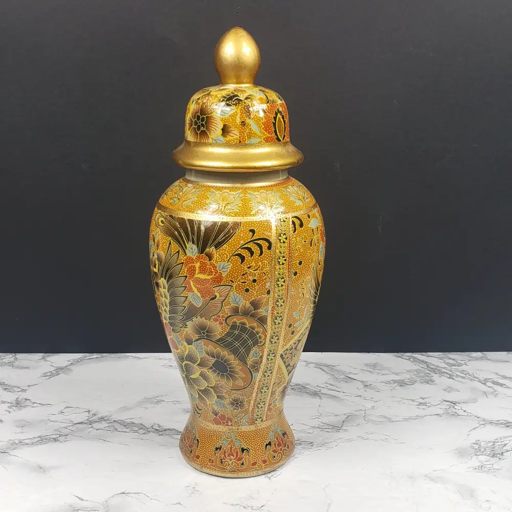 Asian Porcelain Lidded Vase Vintage Decor