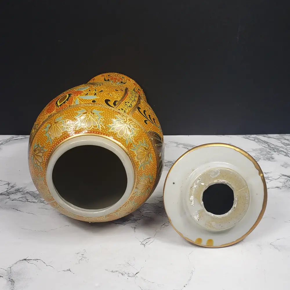 Asian Porcelain Lidded Vase Vintage Decor
