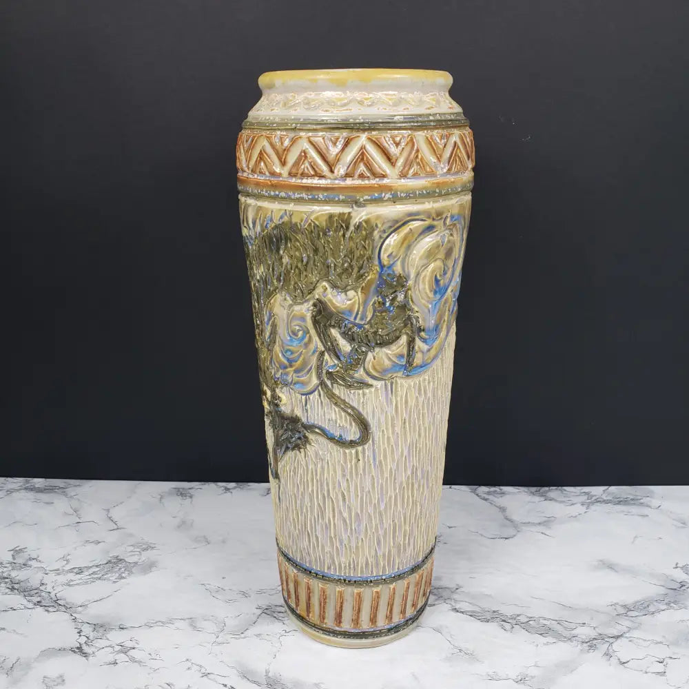 Asian Stoneware Dragon Vase Artist Signed Vintage Vases