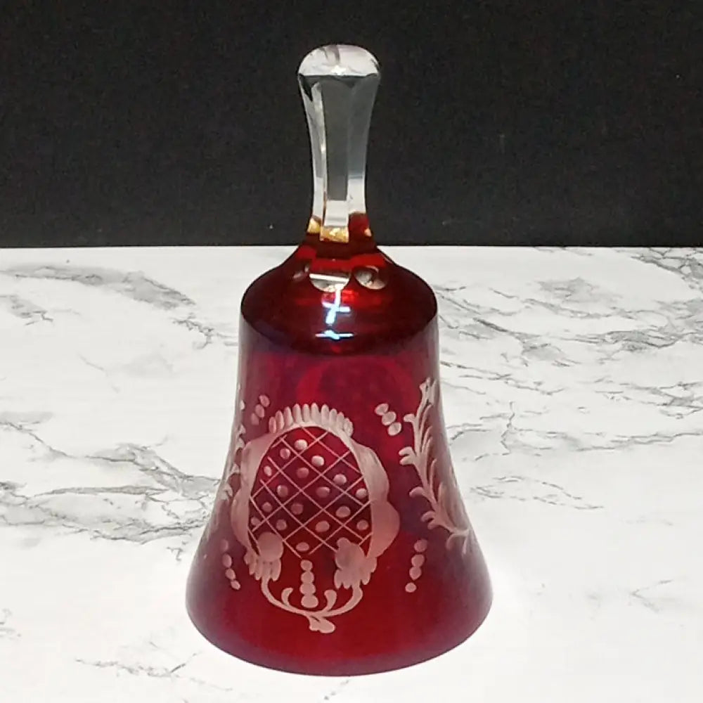 Bohemian Czech Ruby To Clear Crystal Bell ( Vintage ) Decor