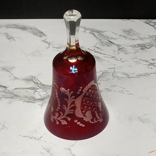 Bohemian Czech Ruby To Clear Crystal Bell ( Vintage ) Decor