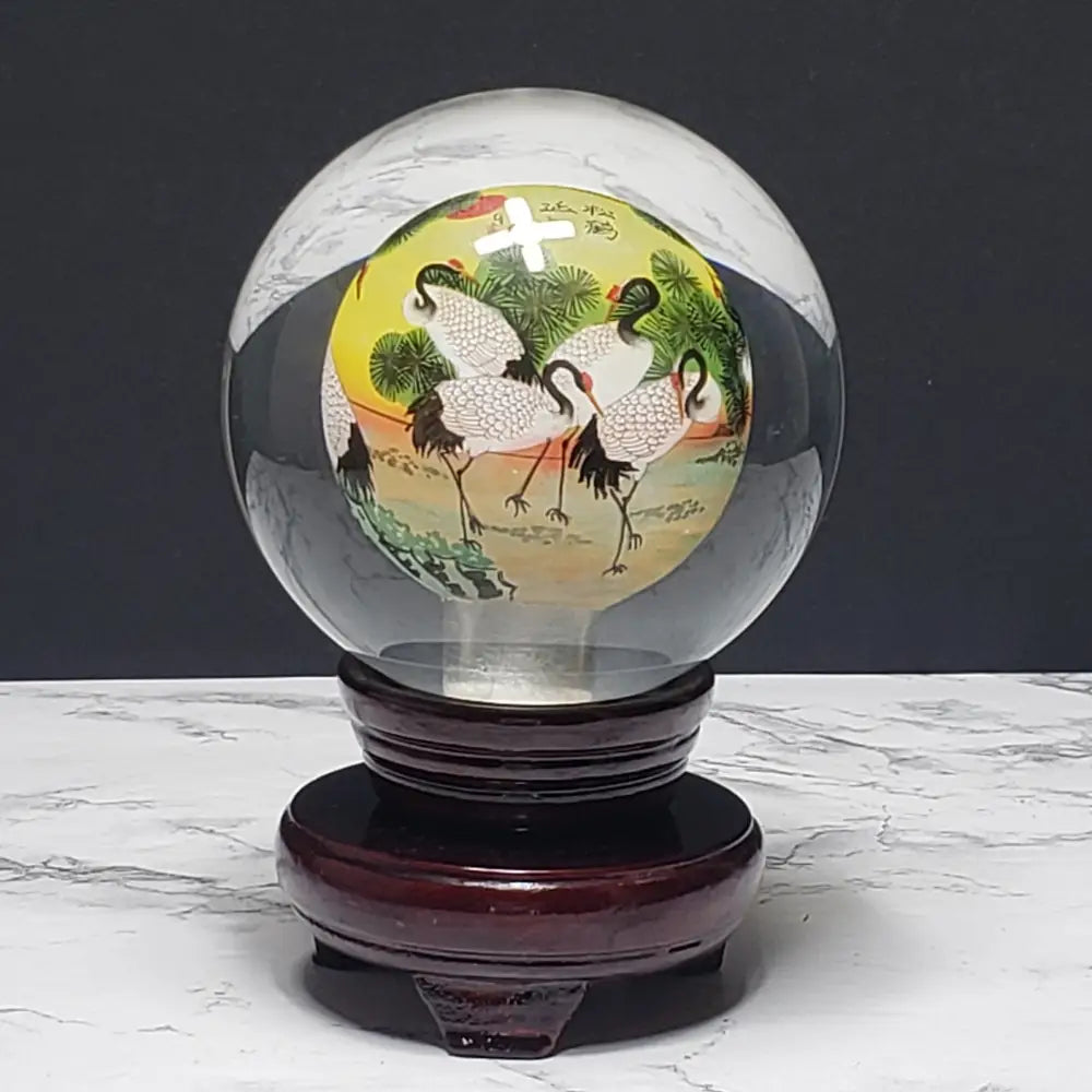 Crystal Ball Reverse Painted Herrons ( Vintage )