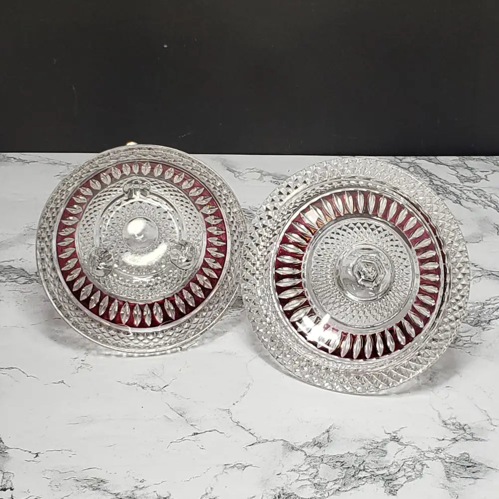 Crystal Vanity Trinket Dish Ruby & Clear (Vintage) Decor