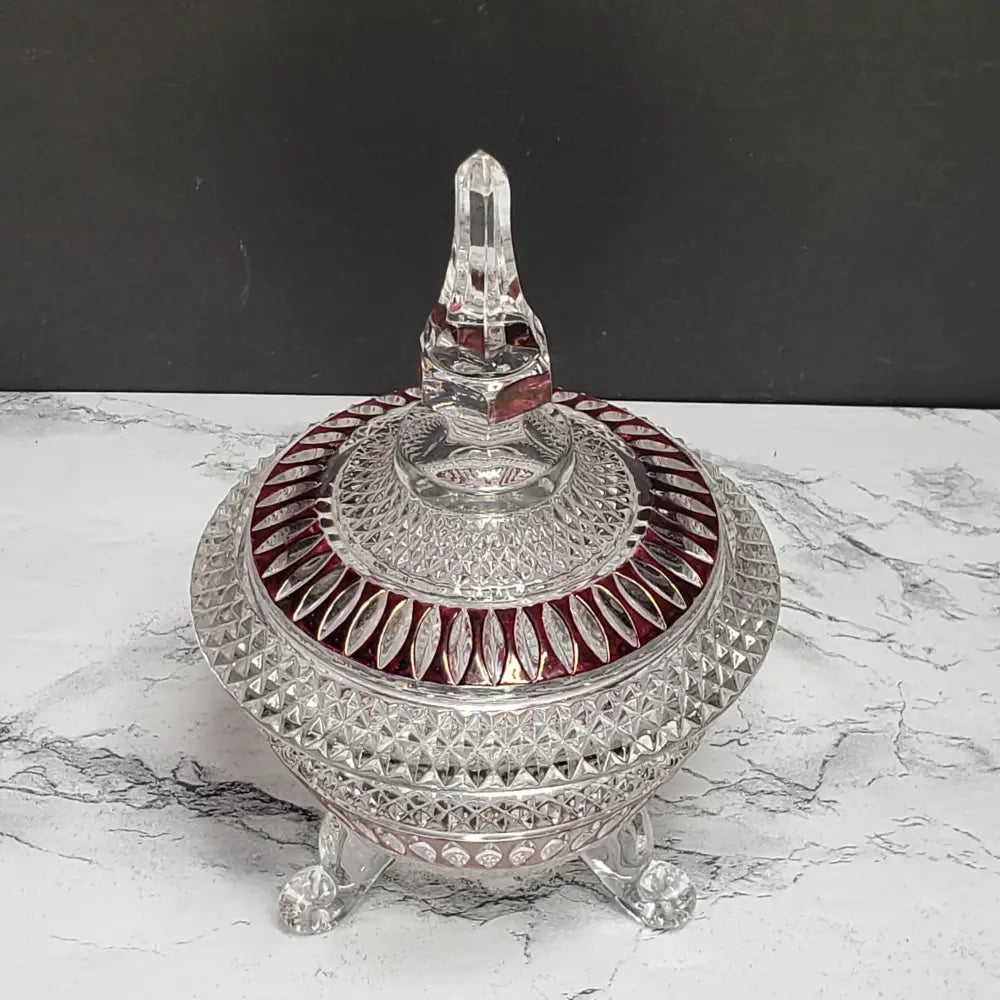 Crystal Vanity Trinket Dish Ruby & Clear (Vintage) Decor