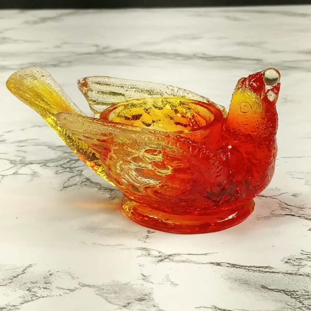 Degenhart Glass Bird & Berry Trinket Paperweight Open Salt Vtg Decor