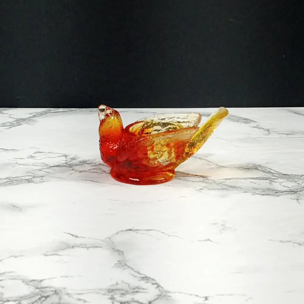 Degenhart Glass Bird & Berry Trinket Paperweight Open Salt Vtg Decor