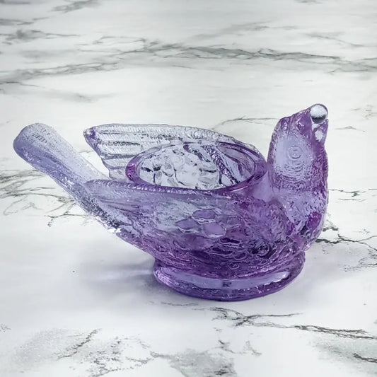 Degenhart Glass Bird & Berry Trinket Paperweight Open Salt Vtg Decor