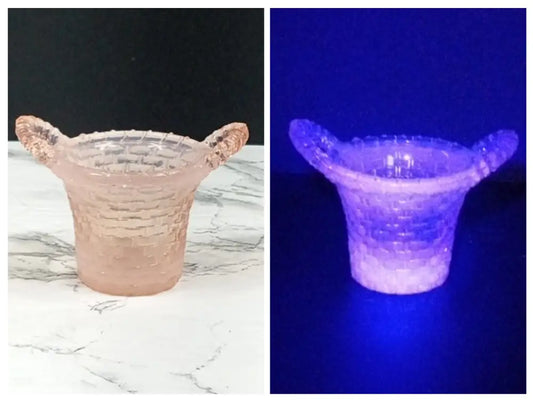 Degenhart Glass Mini Basket Trinket Toothpick Paperweight Vtg Decor