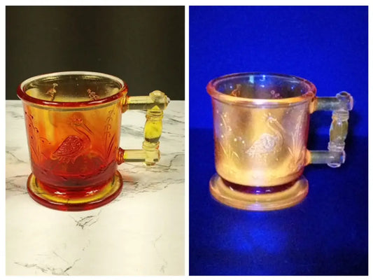 Degenhart Glass Peacock & Stork Cup Trinket Paperweight Vintage Decor