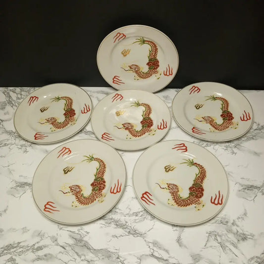 Handmade Japanese Porcelain Dragon & Fire Plates ( Vintage ) Decor