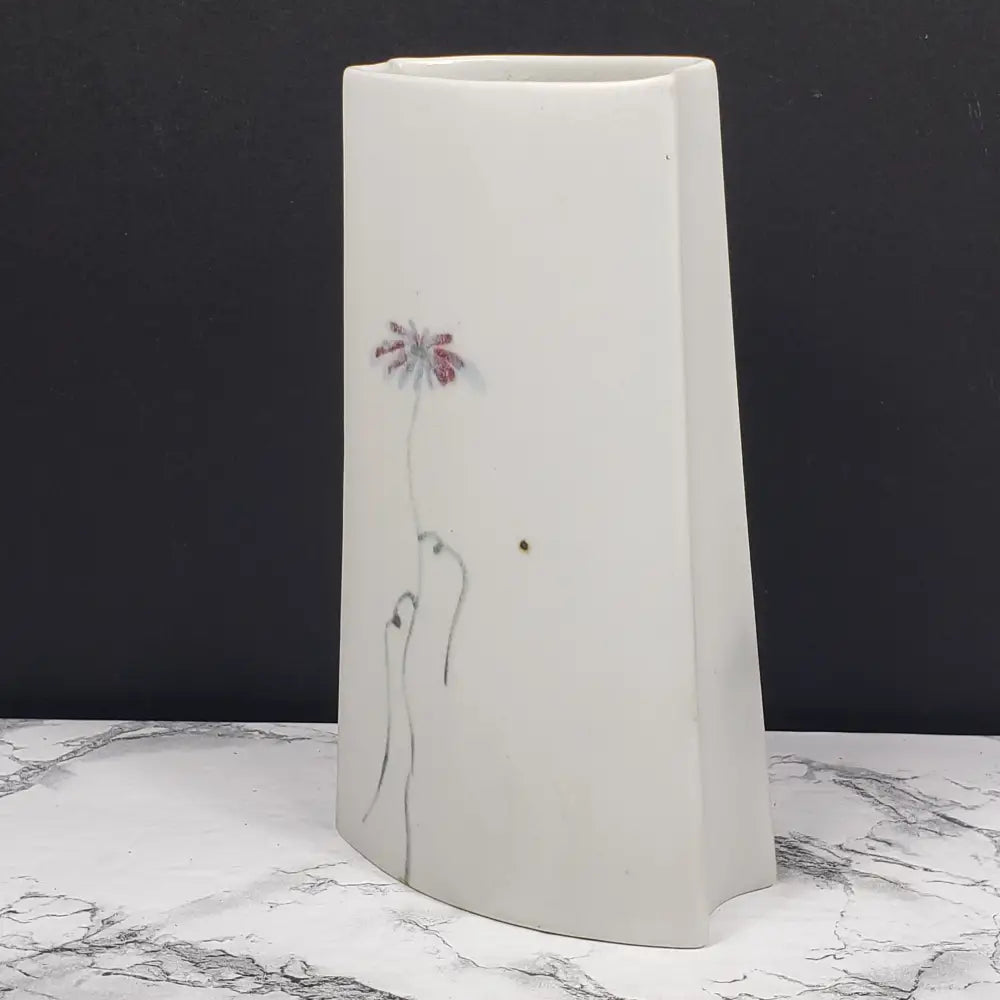 Floral Bag Vase Artist Signed Porcelain Vintage Decor