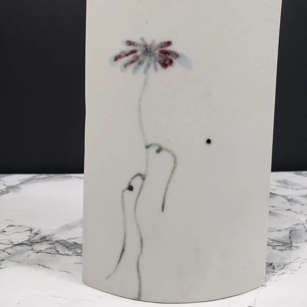 Floral Bag Vase Artist Signed Porcelain Vintage Decor