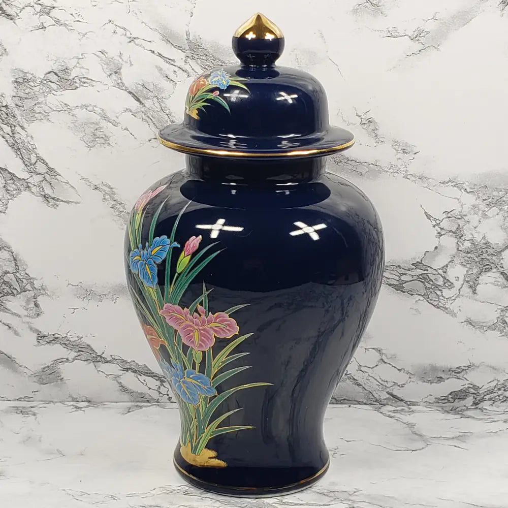 Ginger Jar Cobalt Blue Gold Gilded Porcelain Japan Vintage Vases