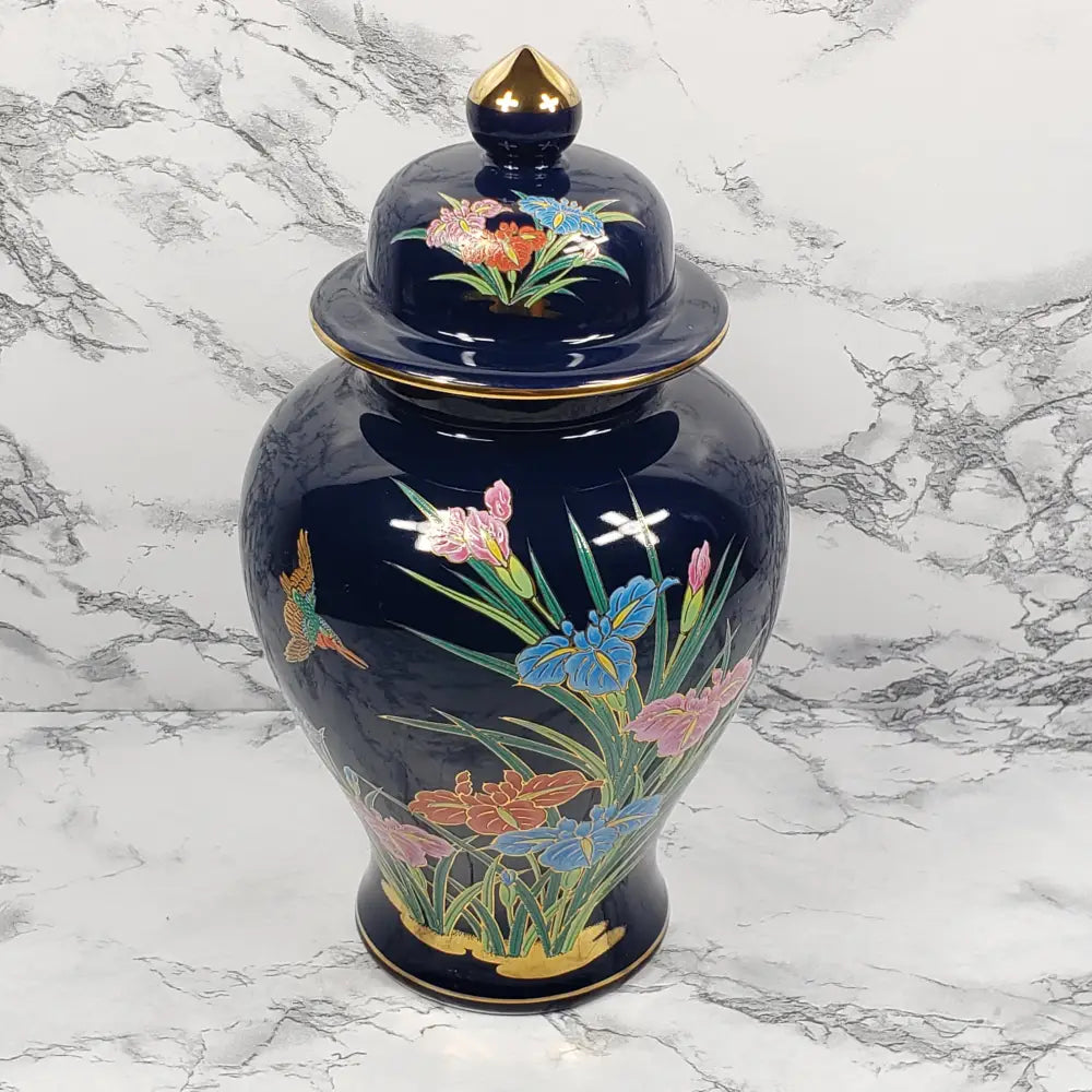 Ginger Jar Cobalt Blue Gold Gilded Porcelain Japan Vintage Vases