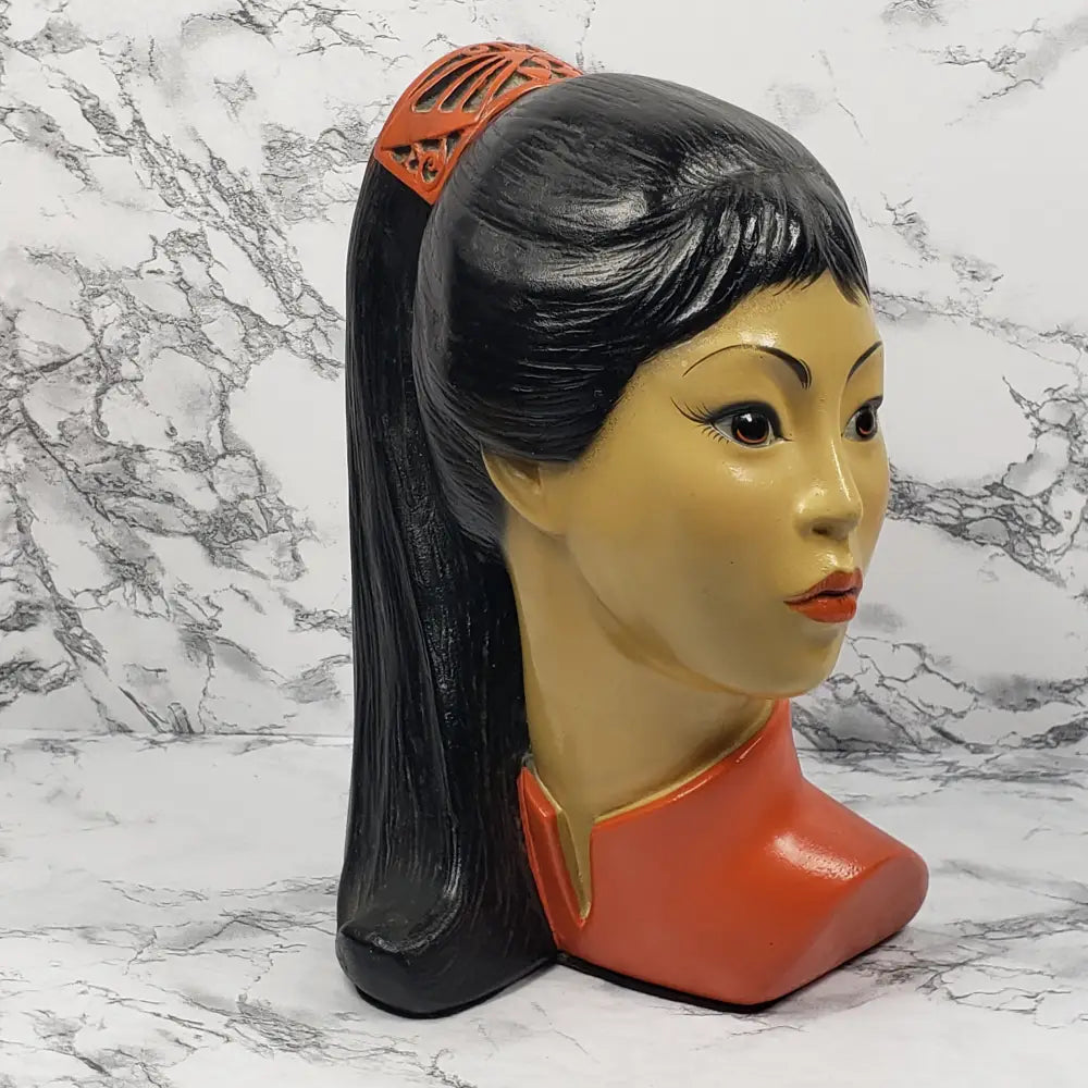 Hand Painted Asian Woman Statue Brower Vintage Home & Garden
