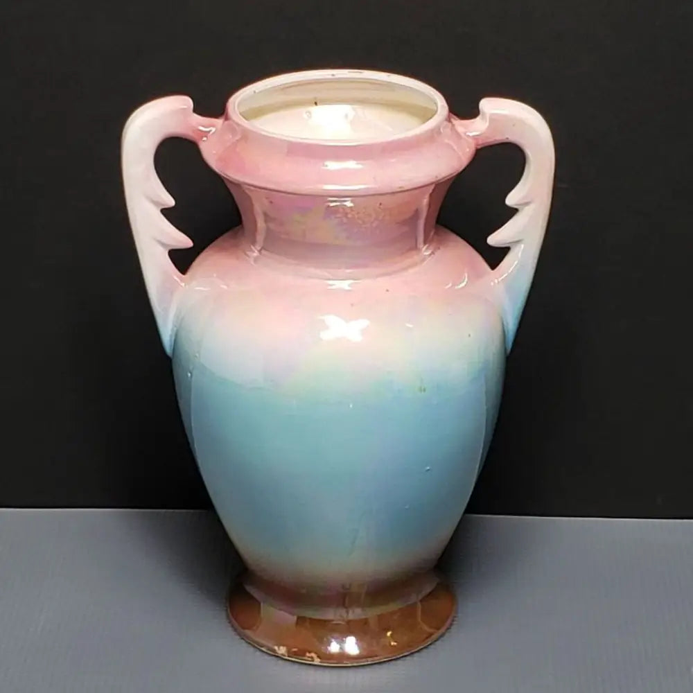 Hand Painted Pearlescent Double Handled Art Deco Urn Vase