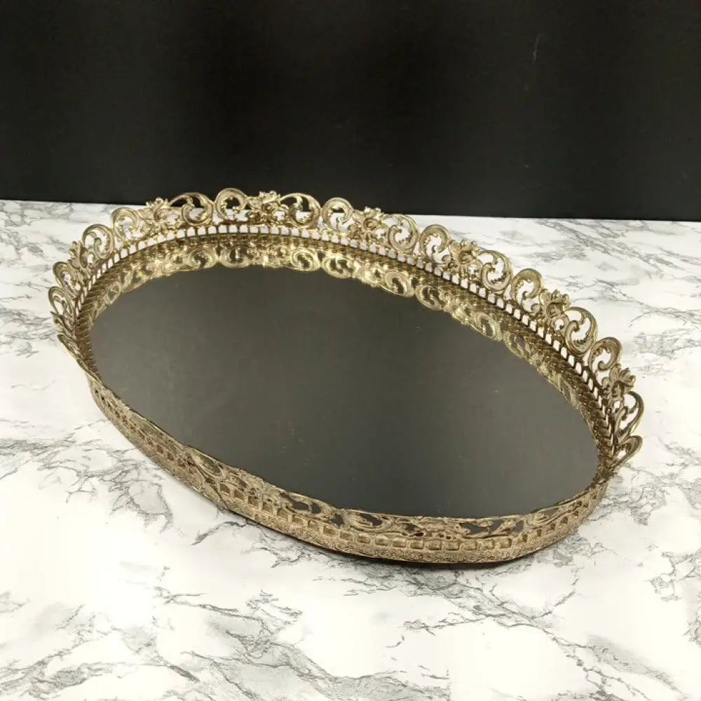 Hollywood Regency Oval Mirrored Vanity Tray Mid Century Decor