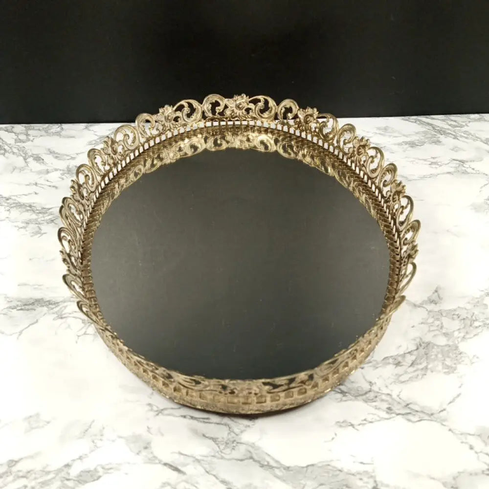 Hollywood Regency Oval Mirrored Vanity Tray Mid Century Decor