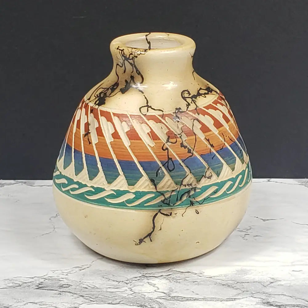 Horsehair Pottery Etched Signed Jim Woods Vintage Vases