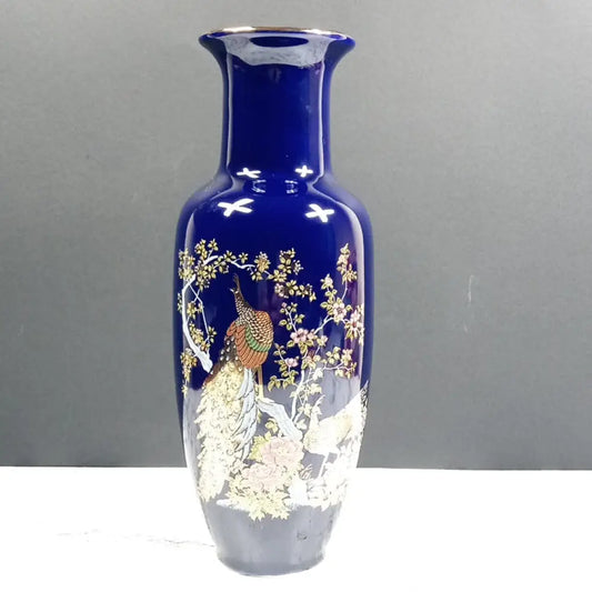 Japanese Cobalt Blue Porcelain Vase Vintage Decor