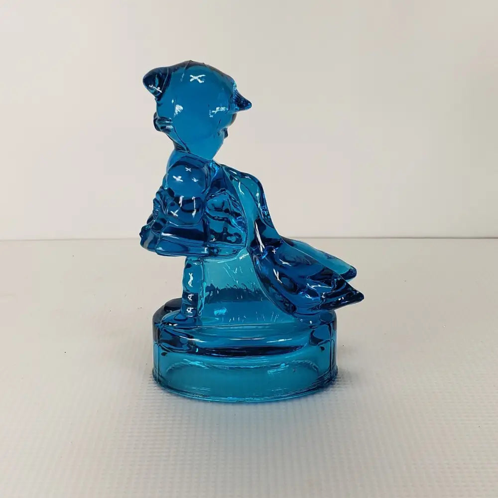 L.e. Smith Girl With Geese Blue Glass Figurine Vintage Mcm Decor