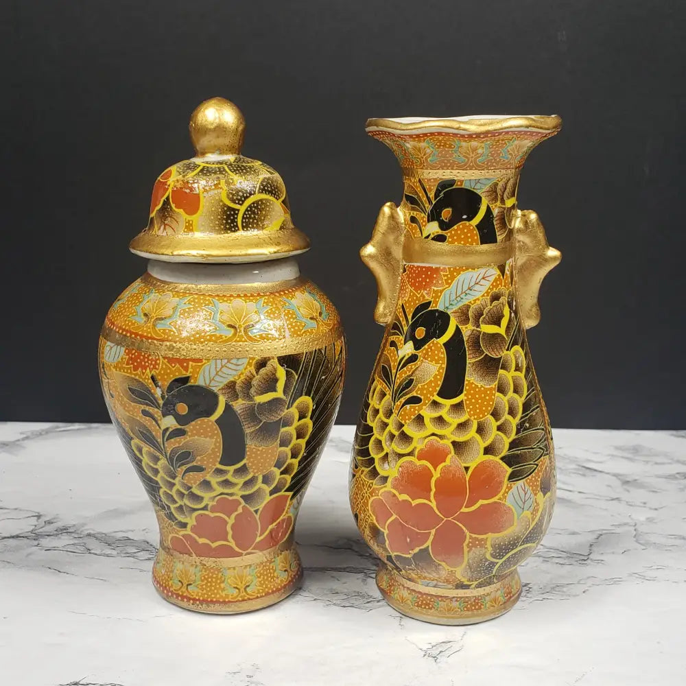 Small Oriental Porcelain Vase Ginger Jar Vintage Decor