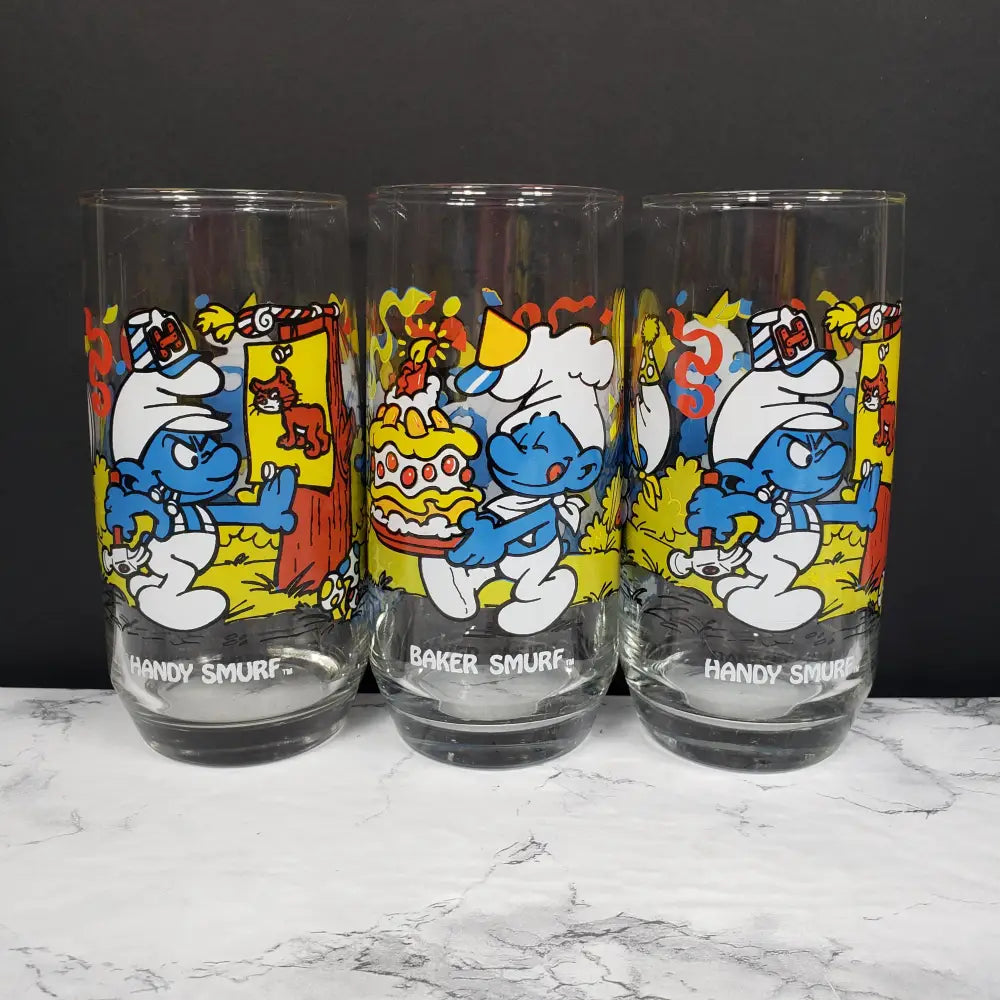 Smurf Glasses Six Libbey 1983 Vintage Collectibles