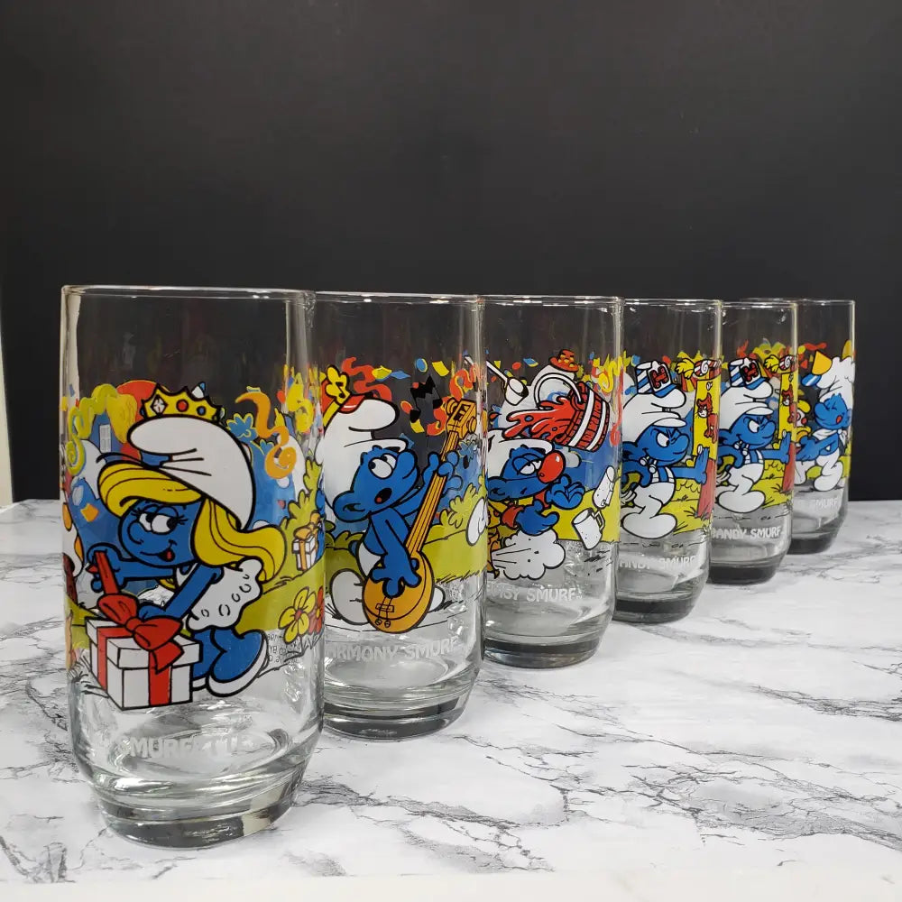 Smurf Glasses Six Libbey 1983 Vintage Collectibles