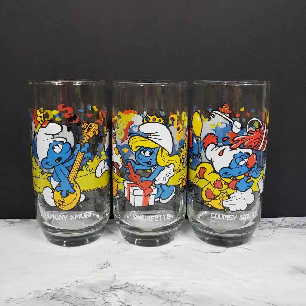 Smurf Glasses Six Libbey 1983 Vintage Collectibles