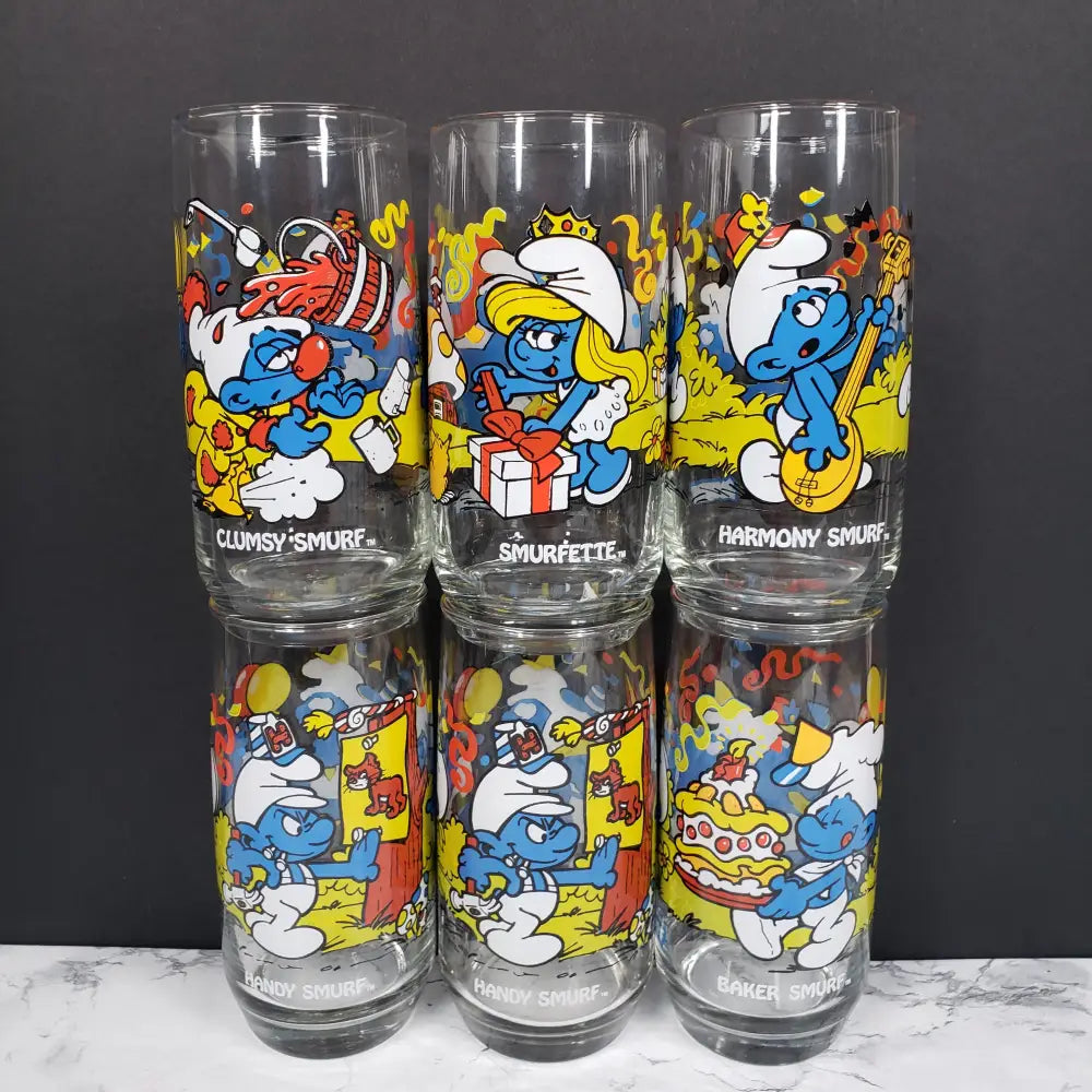 Smurf Glasses Six Libbey 1983 Vintage Collectibles