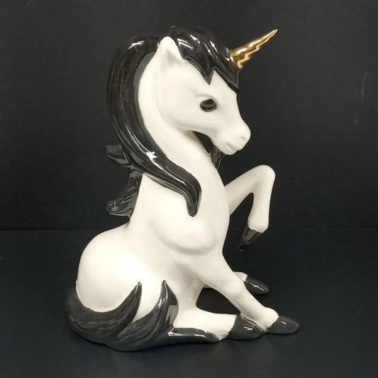 Unicorn Unique Cute Vintage Black White Gold Ceramic Decor